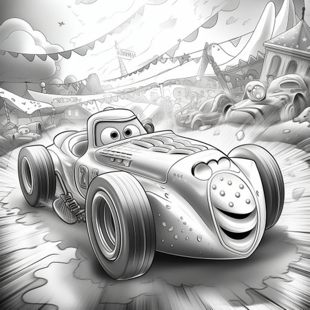 Super Adorable Small Race Car Line Art in Color Generative AIの素材