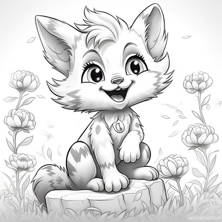Cute Animal Line Art Coloring Generative AIの素材