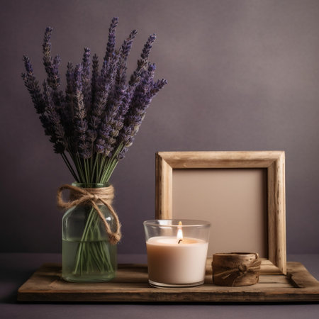 Lavender in Vase with Candle Generative AIの素材