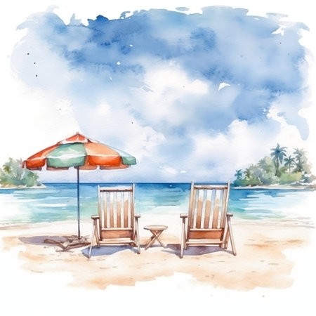 Serene Beach Scene White Sand Generative AIの素材