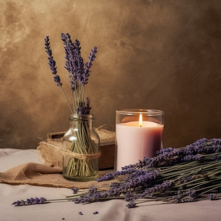 Lavender in Vase with Candle Generative AIの素材