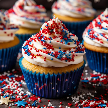 Delicious Cupcakes Decorated Close-Up Generative AIの素材