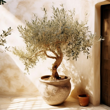 Mediterranean Style Olive Tree Pot Generative AIの素材