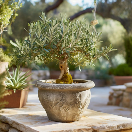 Mediterranean Style Olive Tree Pot Generative AIの素材