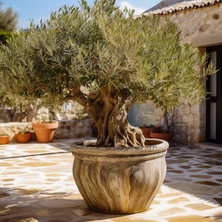 Mediterranean Style Olive Tree Pot Generative AIの素材