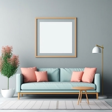 Blank Picture Frame Mockup Hanging in Modern Setting Generative AIの素材