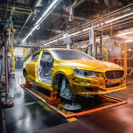 Car Bodies on Assembly Line Factory Production Generative AIの素材