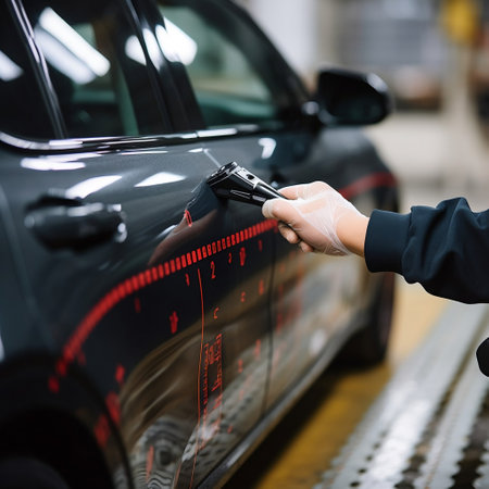 Vehicle Paint Thickness Measuring Device on Car's Surface Generative AIの素材