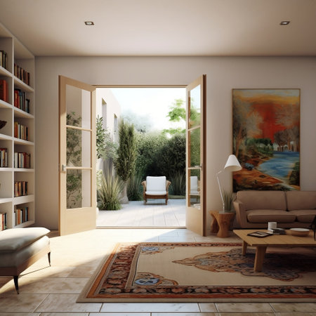 Living Room Interior View with Open Door Generative AIの素材