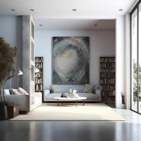 Living Room Interior View with Open Door Generative AIの素材