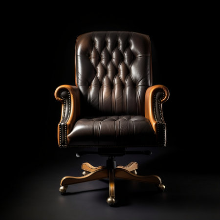 Leather Office Chair Against Black Background Generative AIの素材