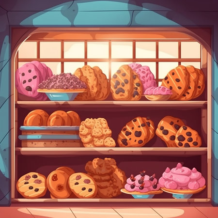 Tasty and Delicious Cookies in Bakery Shop Generative AIの素材