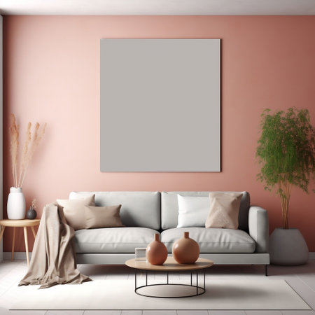 One Big Mock-Up Wall Decoration Frame Hanging in Miniature Room Generative AIの素材