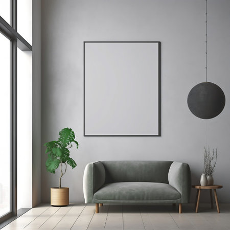 One Big Mock-Up Wall Decoration Frame Hanging in Miniature Room Generative AIの素材