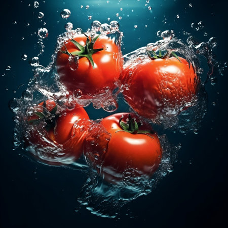 Tomatoes Falling into Water Splash Generative AIの素材