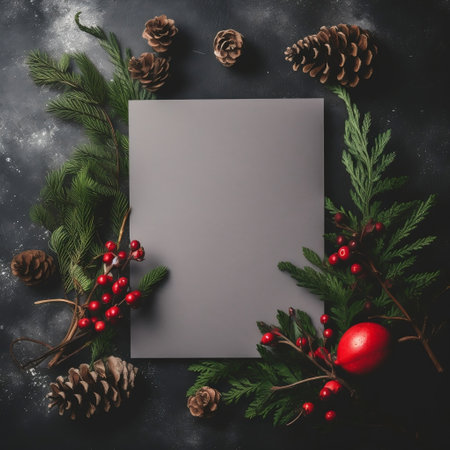 Christmas card mock-up with natural decor and green twigs AIの素材