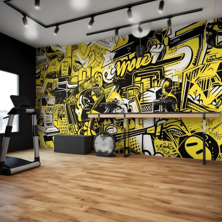 Black and yellow graffiti-style wallpaper for the gym AIの素材