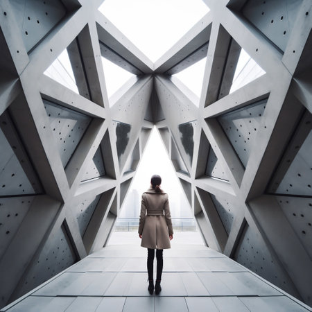 Woman standing in contemporary urban architecture AIの素材