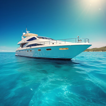 A floating modern luxury yacht in turquoise waters AIの素材