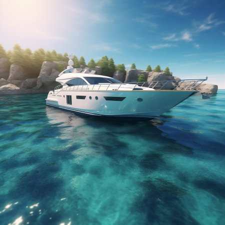 A floating modern luxury yacht in turquoise waters AIの素材