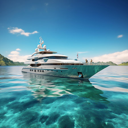 A floating modern luxury yacht in turquoise waters AIの素材