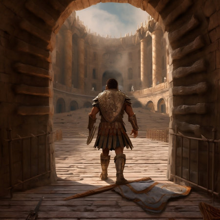 Roman Gladiator's Dramatic Entrance into the Colosseum AIの素材