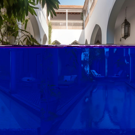 Exquisite Riad Patio Featuring a Swimming Pool AIの素材