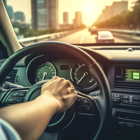 Close-up Firm Grip on the Steering Wheel AIの素材