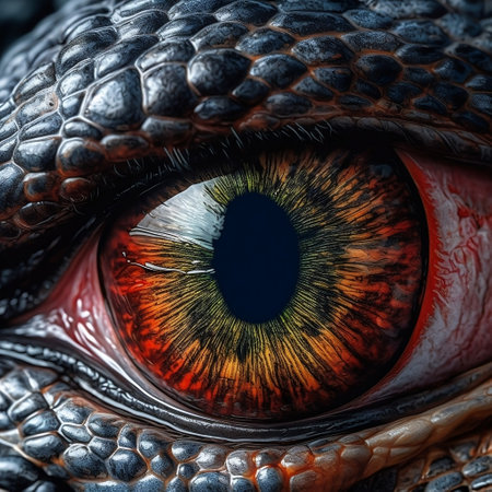 Intense Close-Up Predator Dinosaur's Eye AIの素材