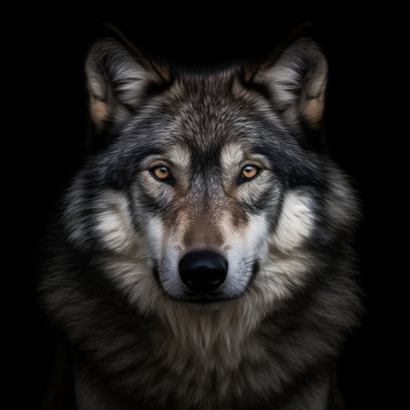 Majestic Wolf Portrait on Black Background AIの素材