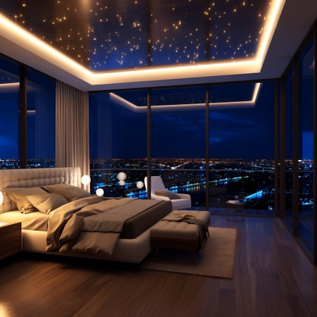 Elegant Nighttime Retreat Luxury Penthouse Bedroom AIの素材