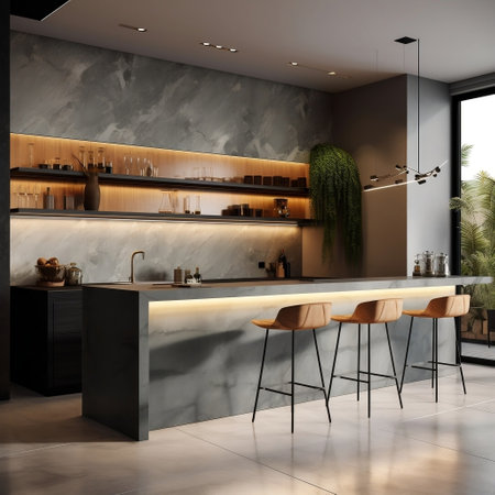 Contemporary Culinary Space: Modern Kitchen Interior with Home Decor AIの素材