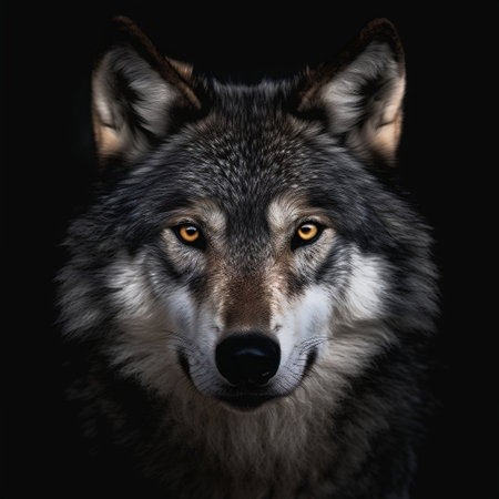 Majestic Wolf Portrait on Black Background AIの素材