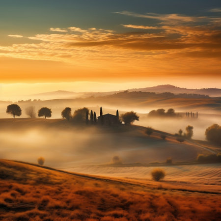 Captivating Sunrise Val d'Orcia, Tuscany, Italy Panorama AIの素材