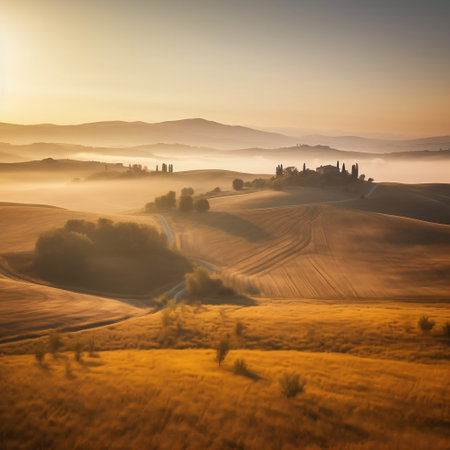 Captivating Sunrise Val d'Orcia, Tuscany, Italy Panorama AIの素材