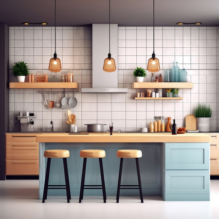 Contemporary Culinary Space: Modern Kitchen Interior with Home Decor AIの素材