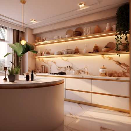 Contemporary Culinary Space: Modern Kitchen Interior with Home Decor AIの素材