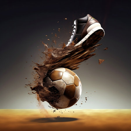 Dynamic Motion Side View of Soccer Boot Kicking Ball AIの素材