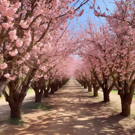 Blooming Beauty Almond Trees on the Fruit Farm AIの素材