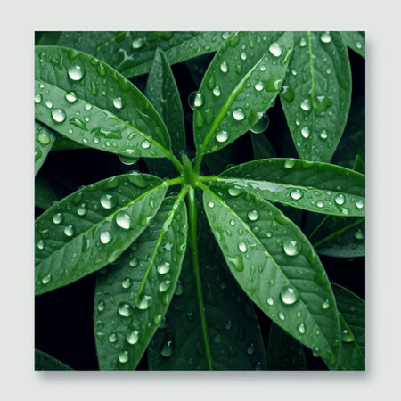 Rain-Kissed Fresh Green Leaves with Textured Drops AIの素材