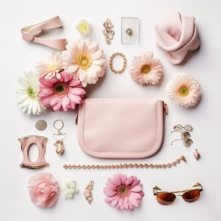 Stylish Feminine Accessories Flat Lay AIの素材