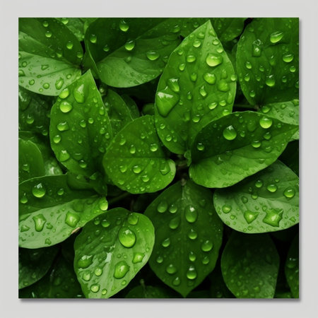 Rain-Kissed Fresh Green Leaves with Textured Drops AIの素材