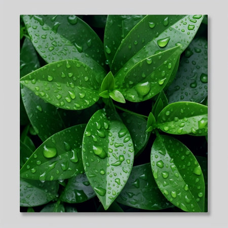 Rain-Kissed Fresh Green Leaves with Textured Drops AIの素材