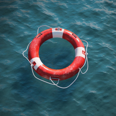 Lifebuoy Floating on Blue Water from Top View AIの素材