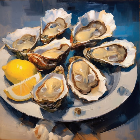 Plate of Raw Oysters with Ice and Lemon Slices AIの素材