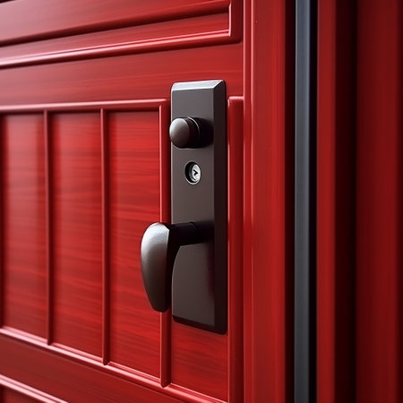 Close-Up of Red Door with Handle and Lock AIの素材