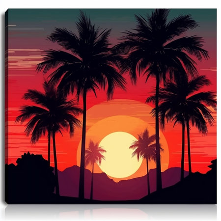 Tropic Palms Silhouettes Against the Sunset Sky AIの素材