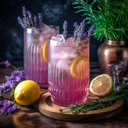 Two Ribbed Glasses of Lavender Lemonade AIの素材