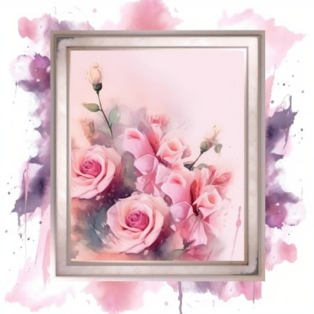 Pink Roses and White Frame Composition Generative AIの素材