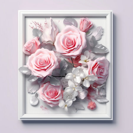 Pink Roses and White Frame Composition Generative AIの素材